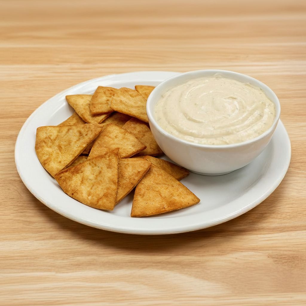 Garlic Sauce with Pita Chips.